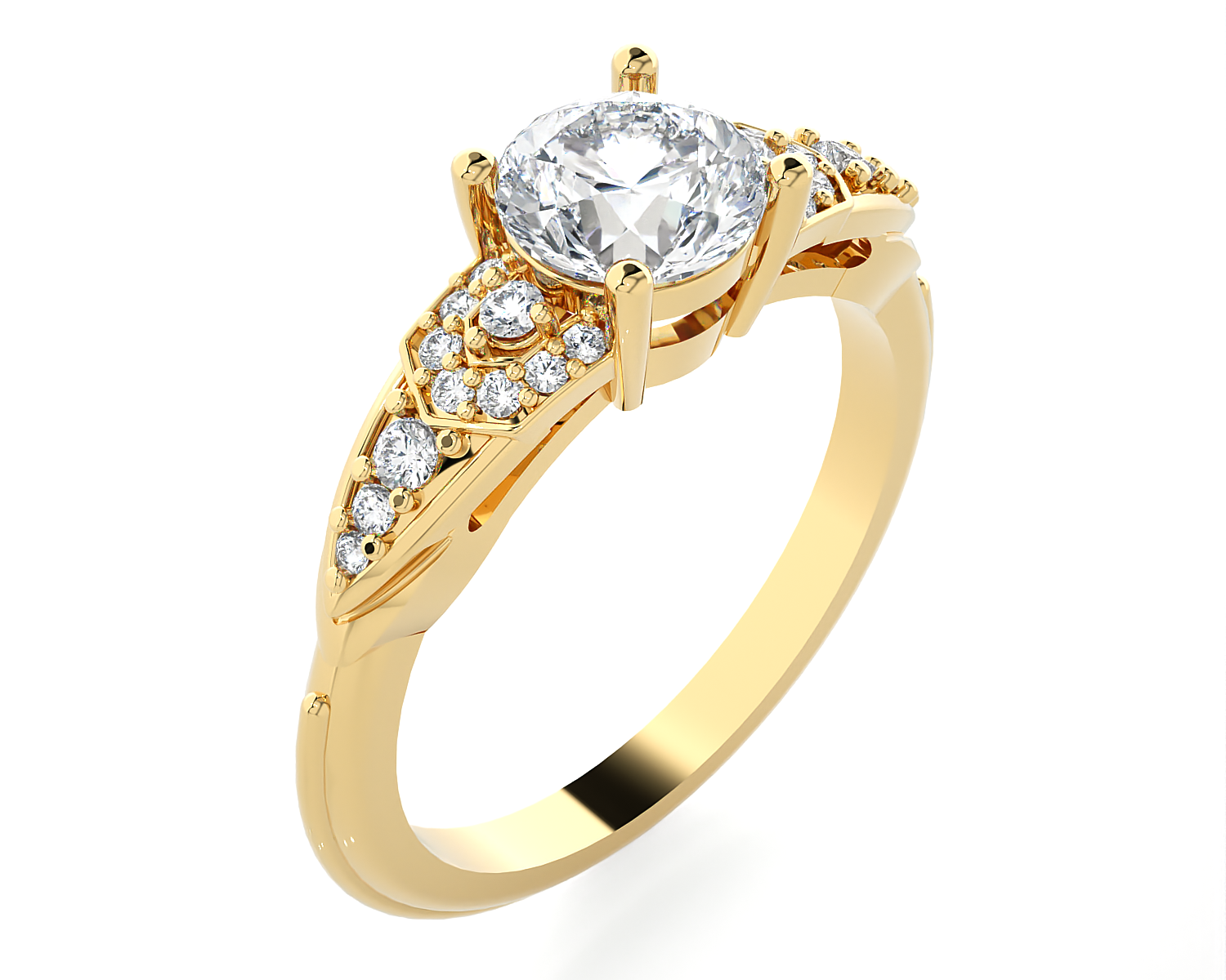 Round Lab Grown Diamond Side Stone Engagement Ring