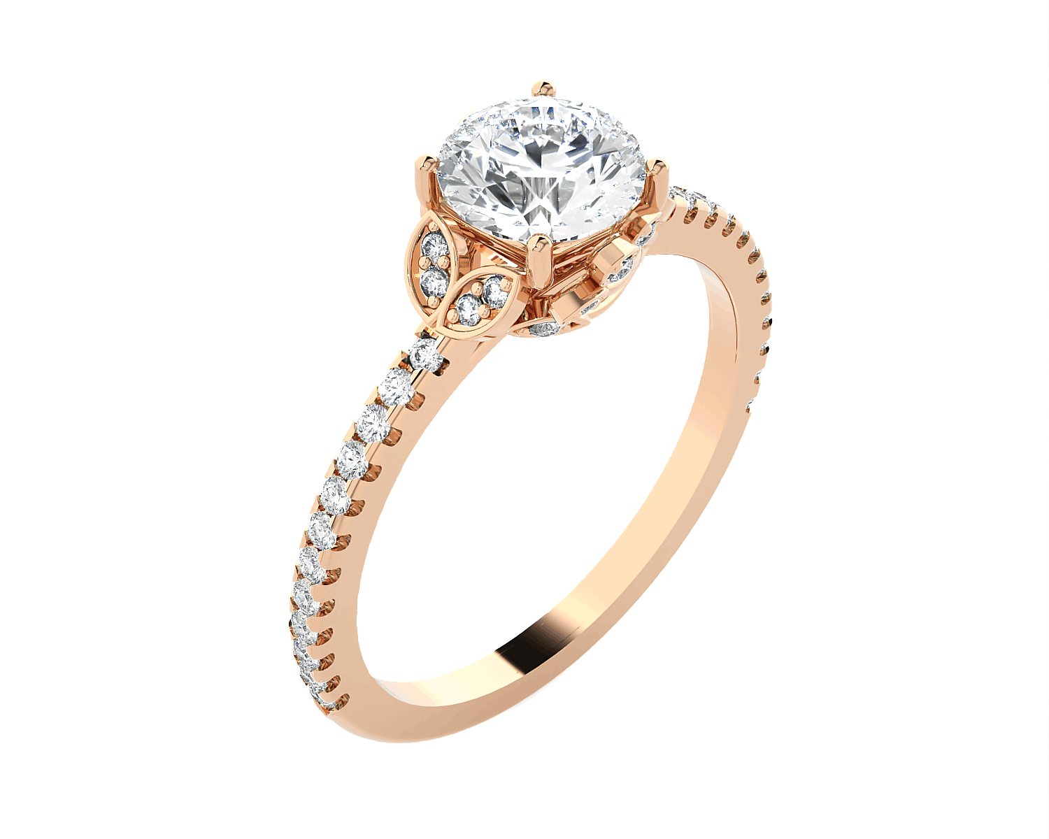 Round Lab Grown Diamond Side Stone Engagement Ring