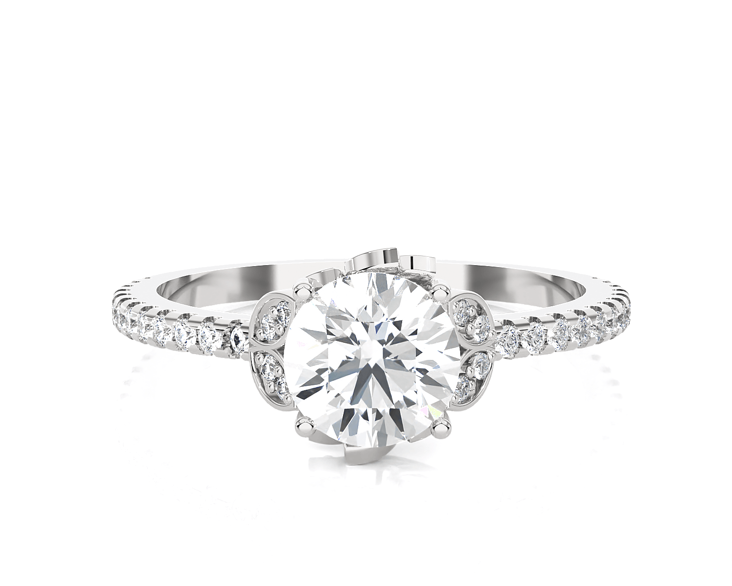 Round Lab Grown Diamond Side Stone Engagement Ring