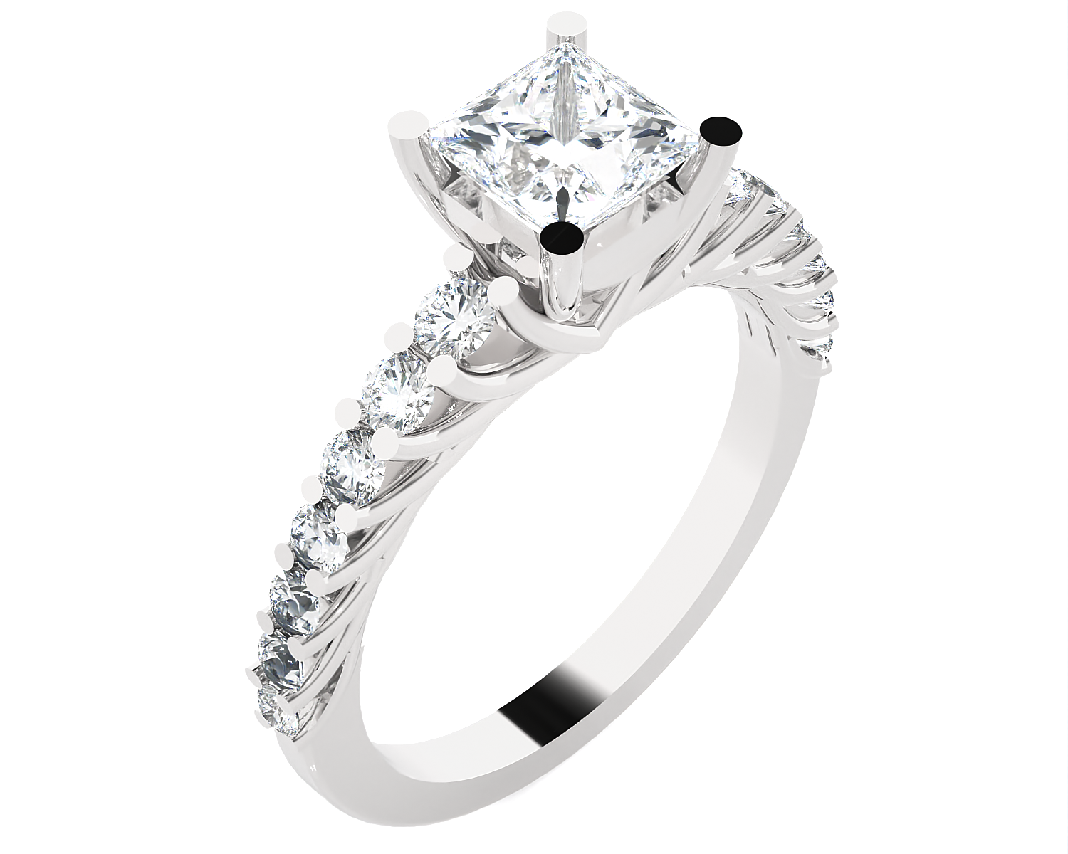 Princess-Cut Lab Grown Diamond Side Stone Engagement Ring