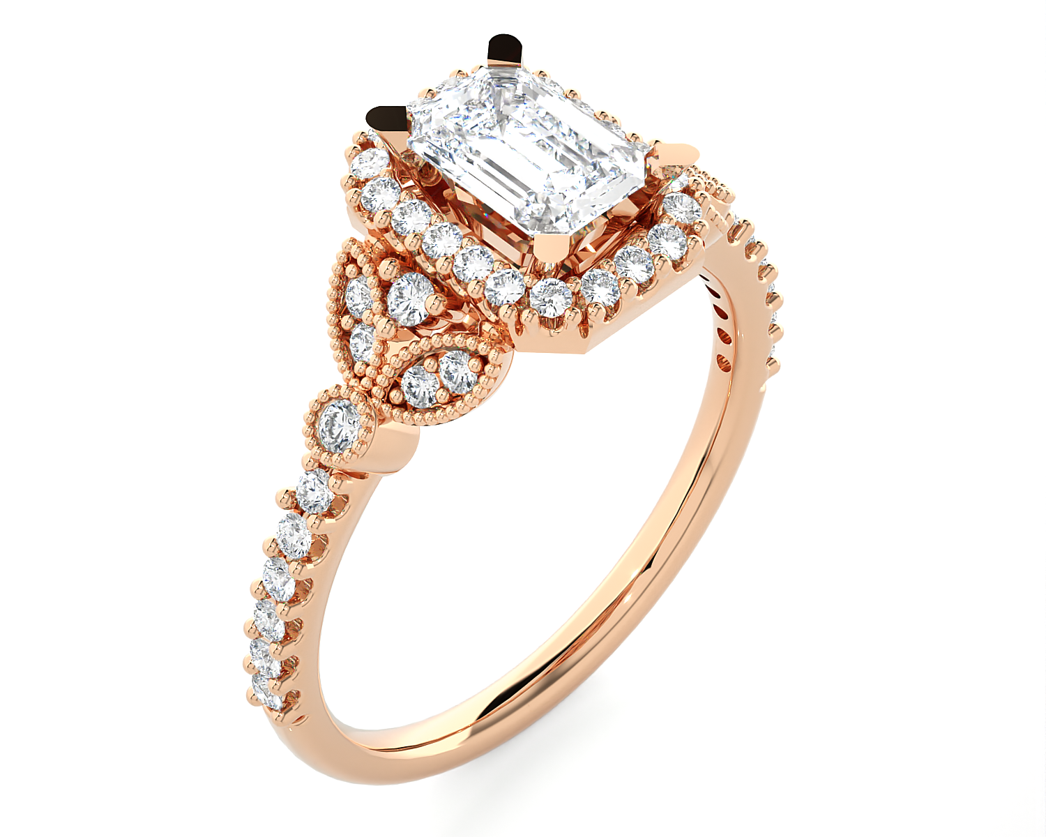 Emerald-Cut Lab Grown Diamond Halo Engagement Ring