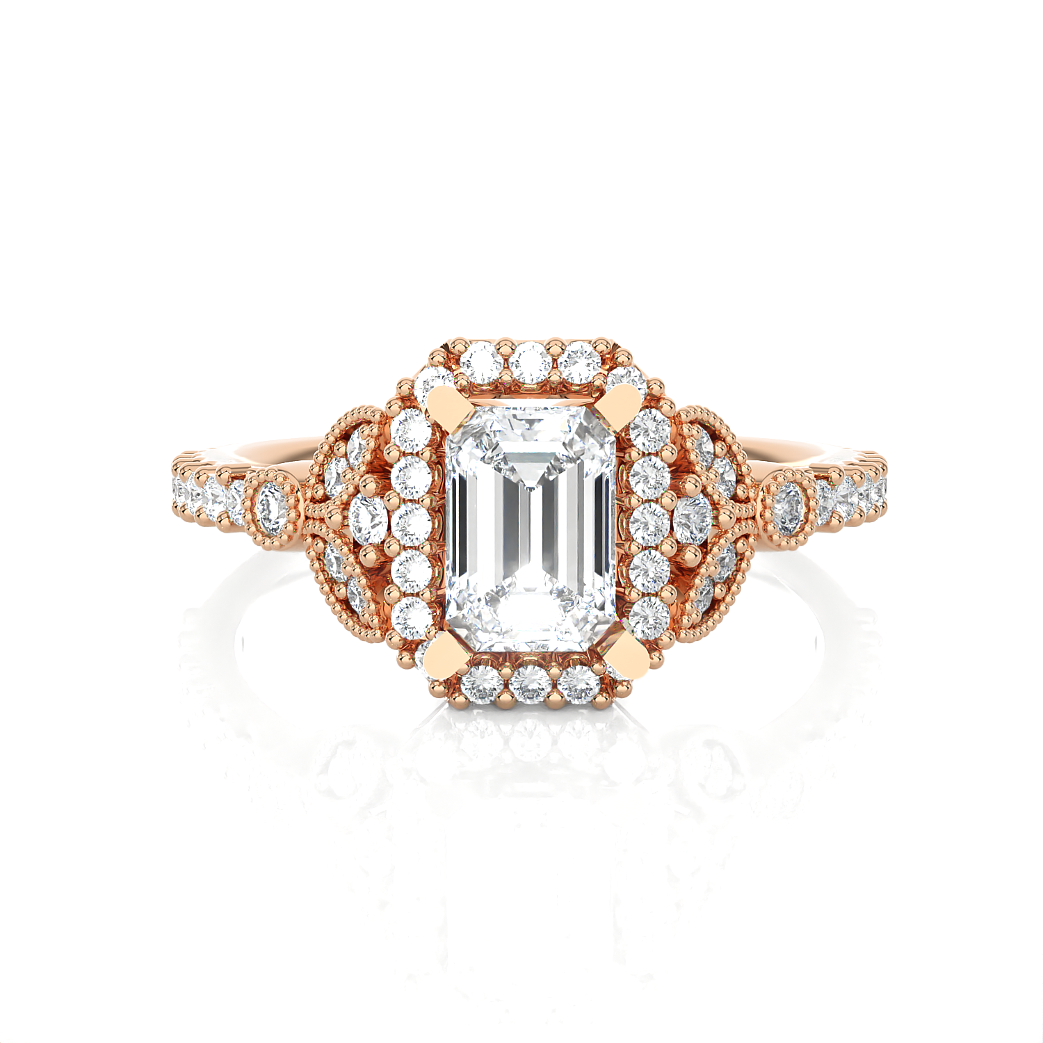 Emerald-Cut Lab Grown Diamond Halo Engagement Ring