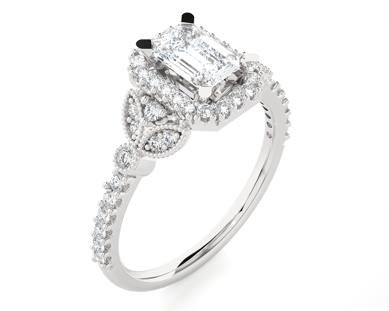 Emerald-Cut Lab Grown Diamond Halo Engagement Ring