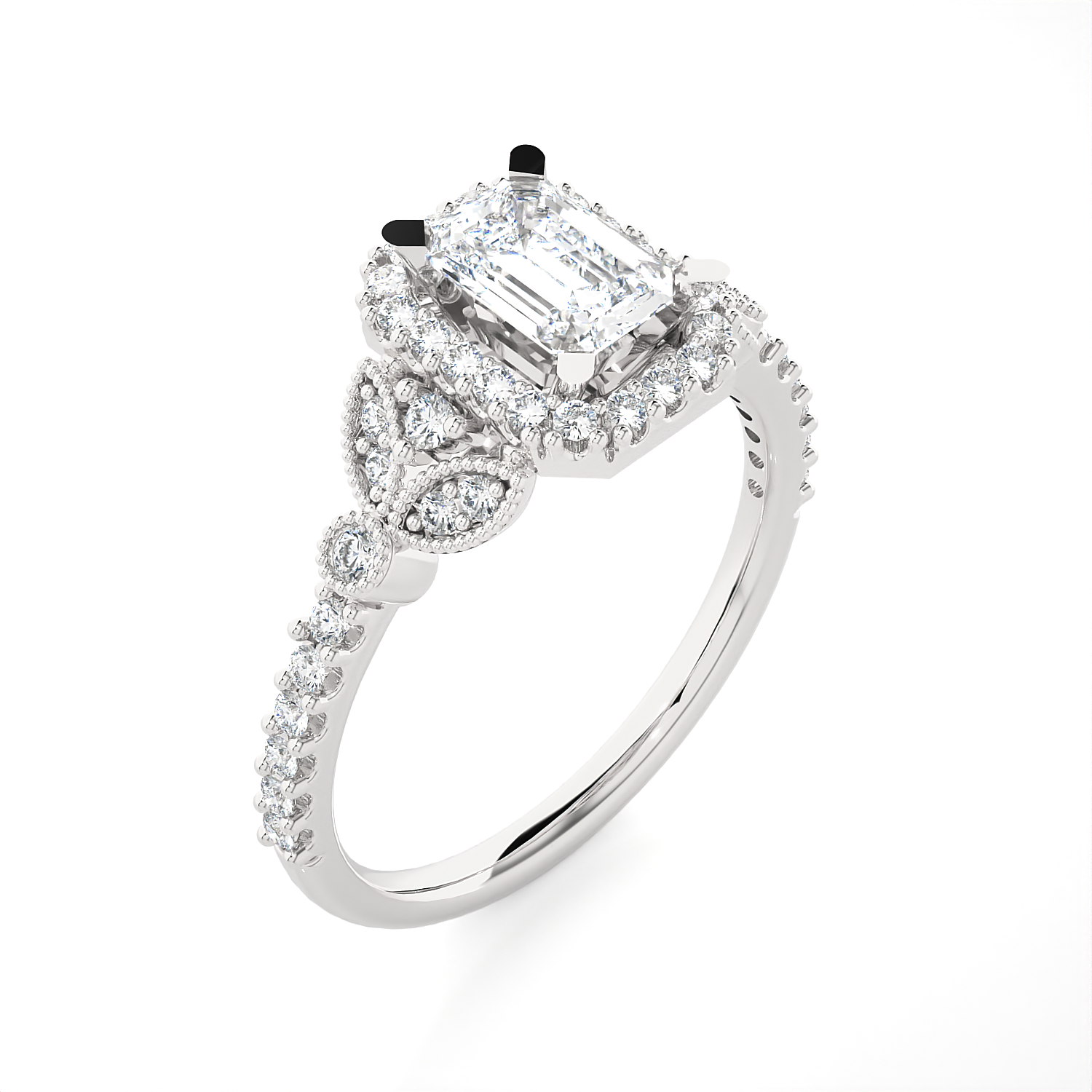 Emerald-Cut Lab Grown Diamond Halo Engagement Ring