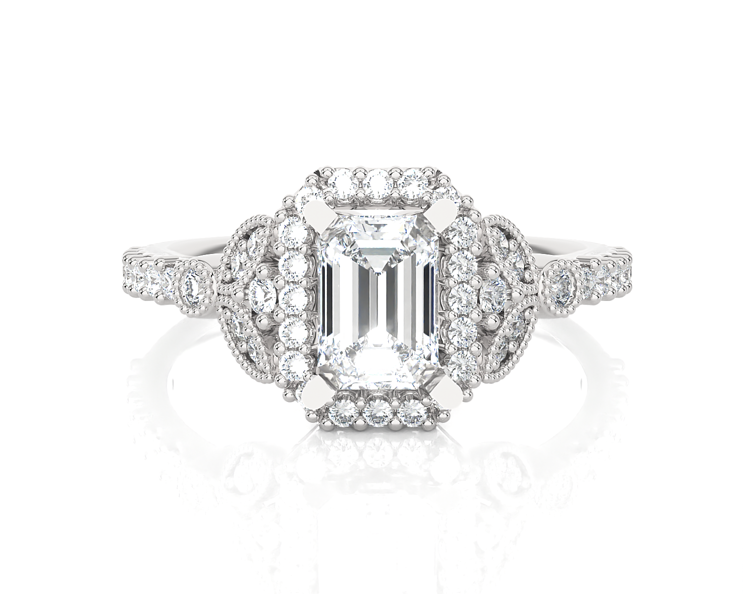 Emerald-Cut Lab Grown Diamond Halo Engagement Ring