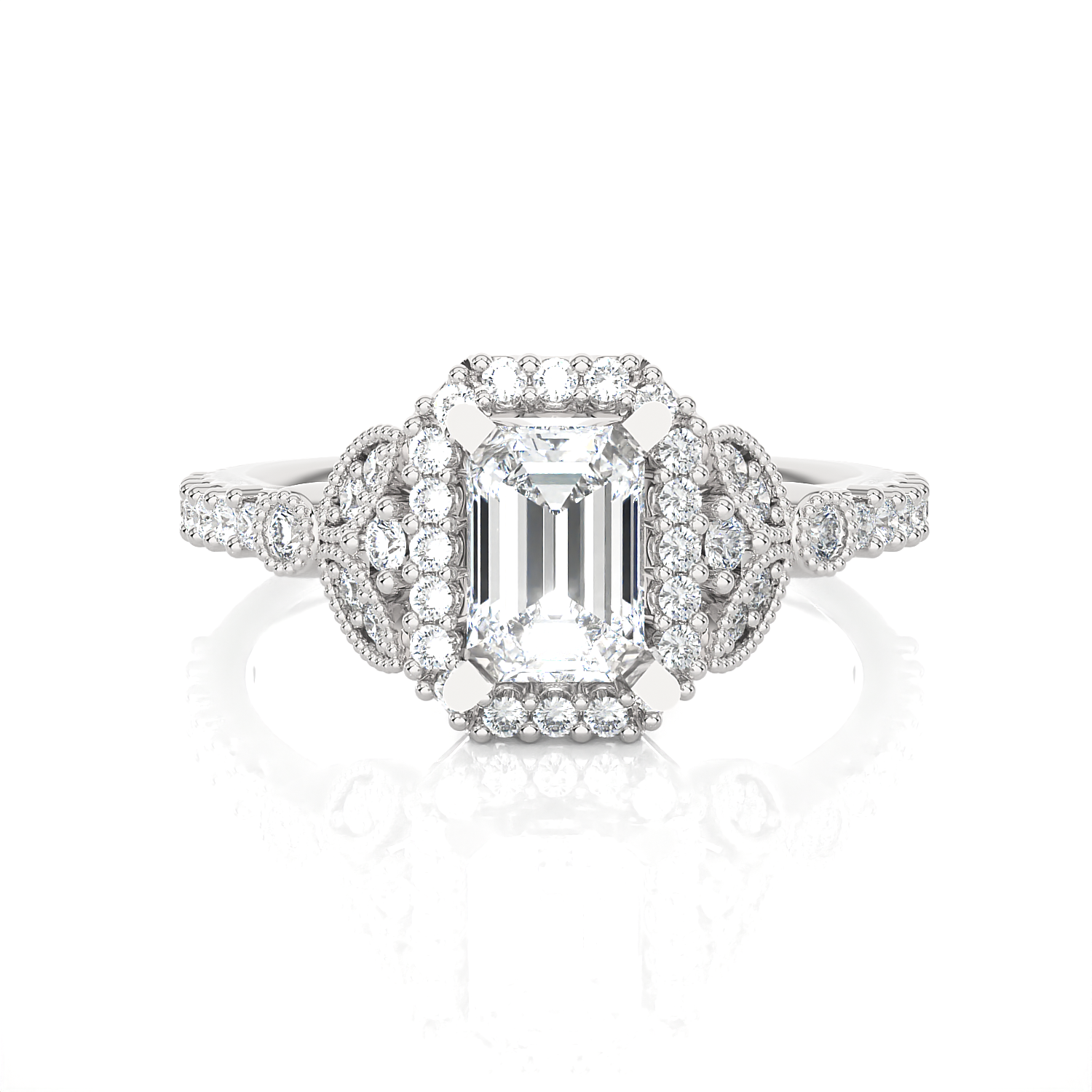 Emerald-Cut Lab Grown Diamond Halo Engagement Ring