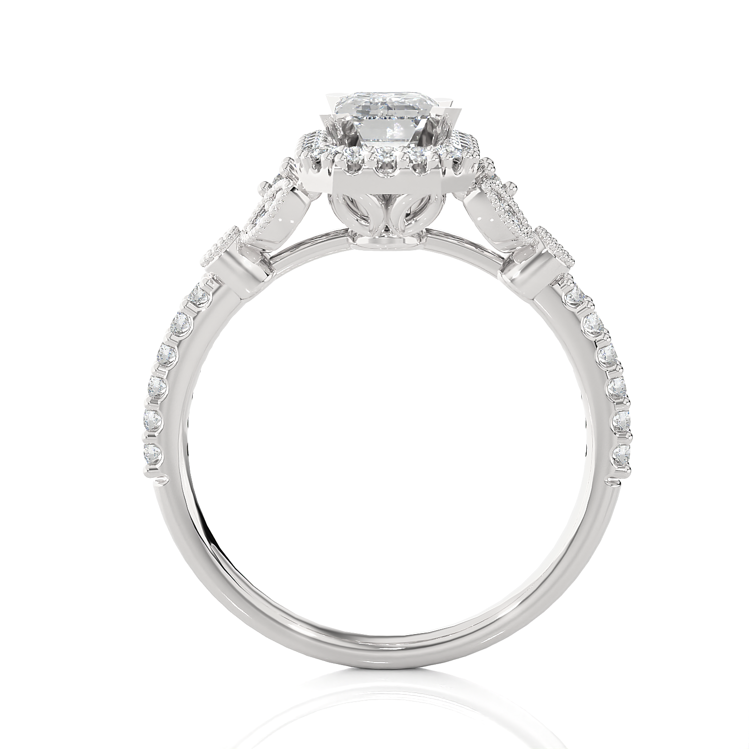 Emerald-Cut Lab Grown Diamond Halo Engagement Ring