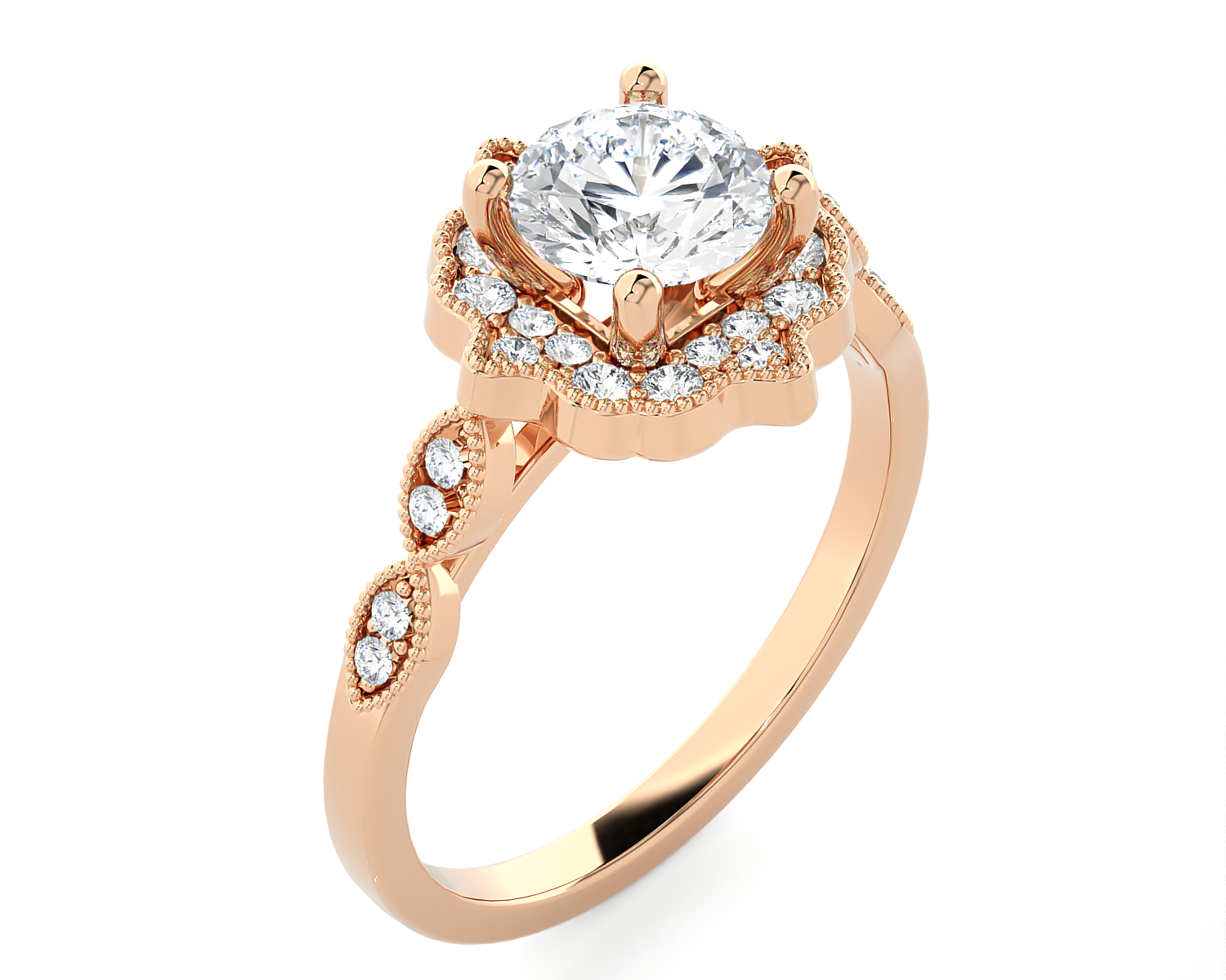 Round Lab Grown Diamond Halo Engagement Ring