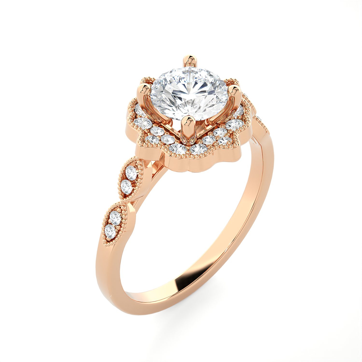 Round Lab Grown Diamond Halo Engagement Ring