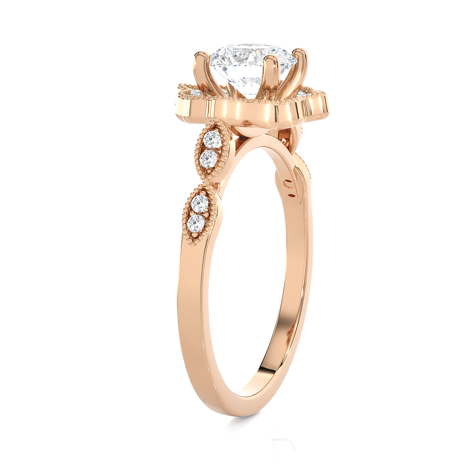 Round Lab Grown Diamond Halo Engagement Ring