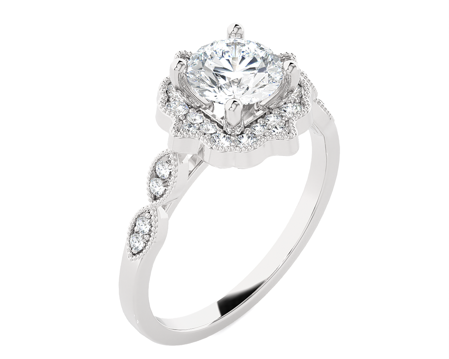 Round Lab Grown Diamond Halo Engagement Ring