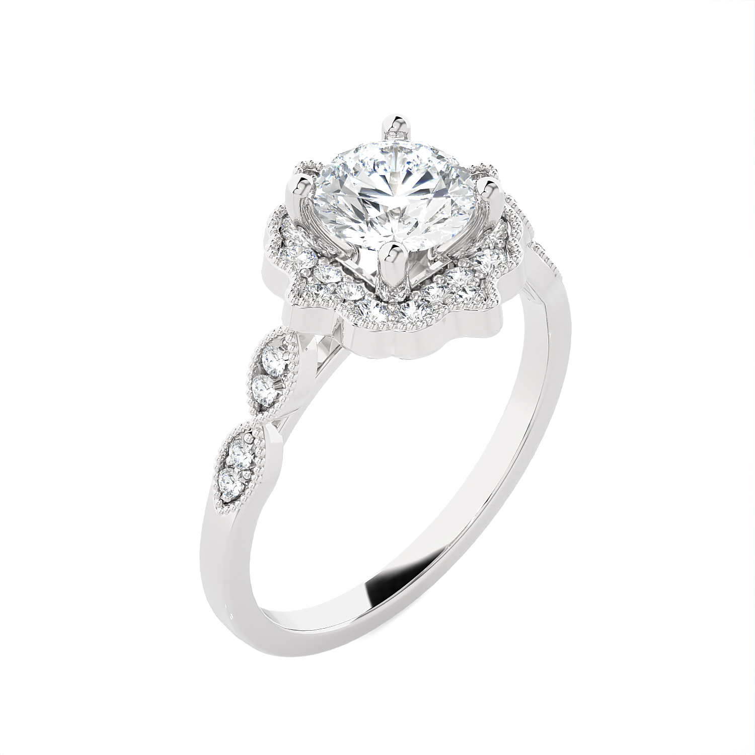 Round Lab Grown Diamond Halo Engagement Ring