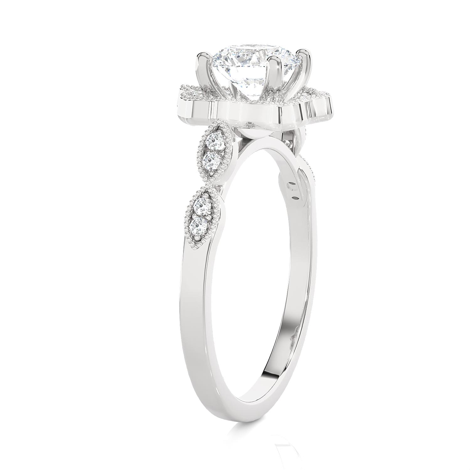 Round Lab Grown Diamond Halo Engagement Ring