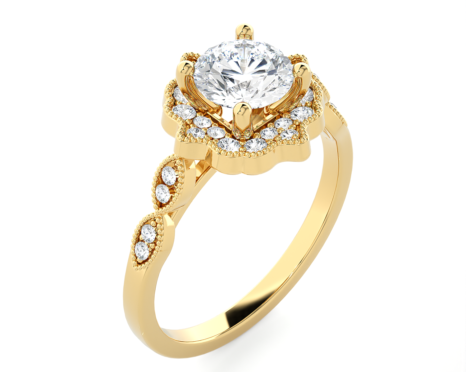 Round Lab Grown Diamond Halo Engagement Ring