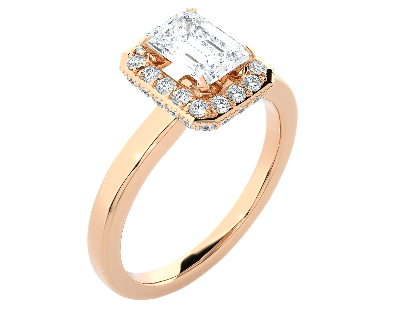 Emerald-Cut Lab Grown Diamond Halo Engagement Ring