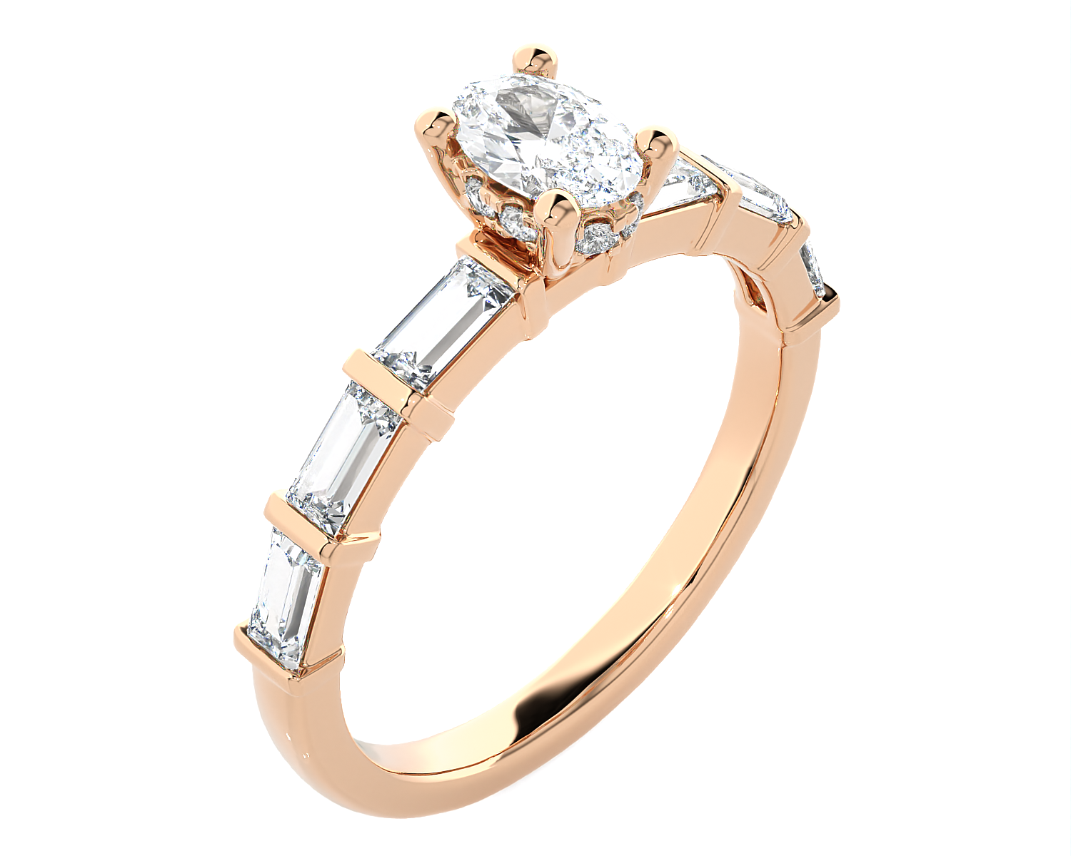 1 ctw Round Lab Grown Diamond Side Stone Engagement Ring