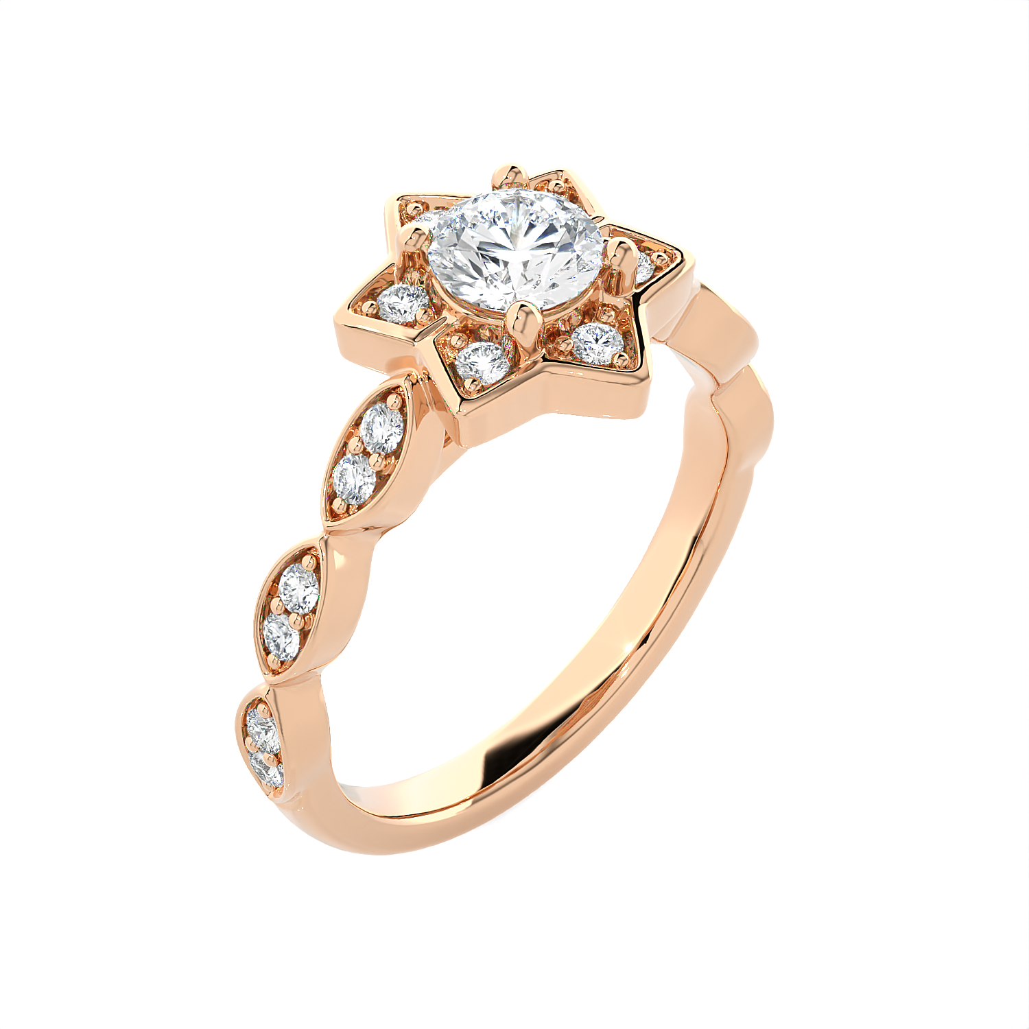 Round Lab Grown Diamond Halo Engagement Ring