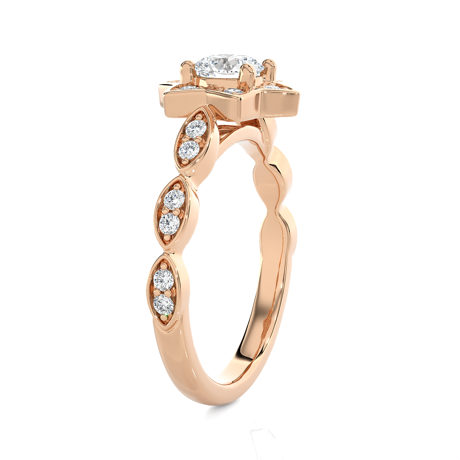Round Lab Grown Diamond Halo Engagement Ring