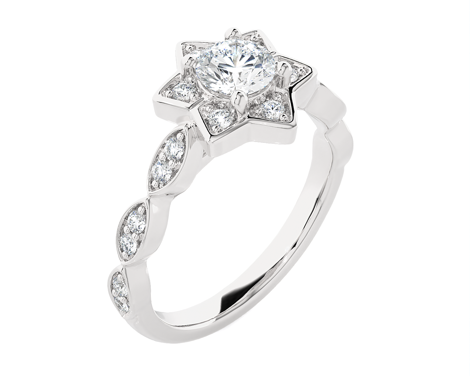 Round Lab Grown Diamond Halo Engagement Ring