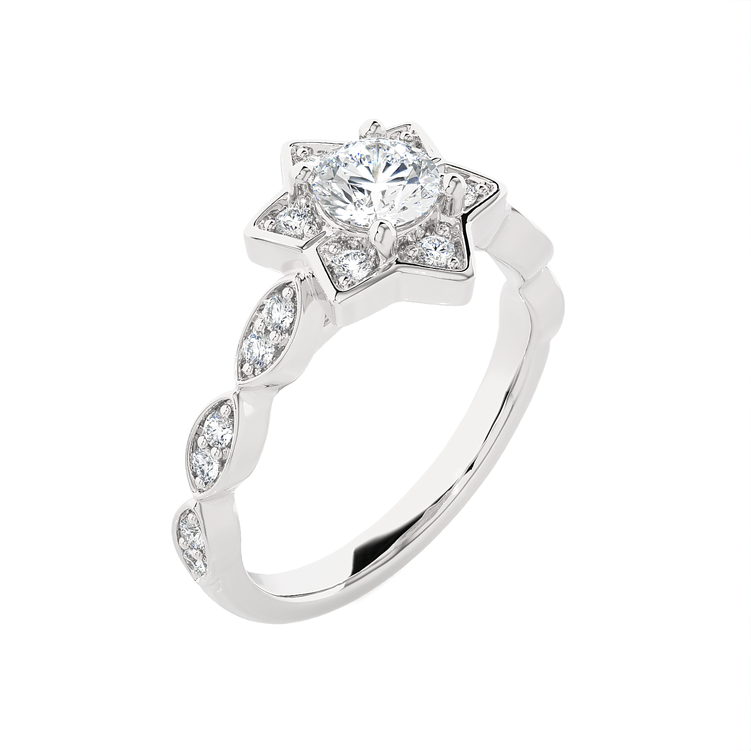 Round Lab Grown Diamond Halo Engagement Ring
