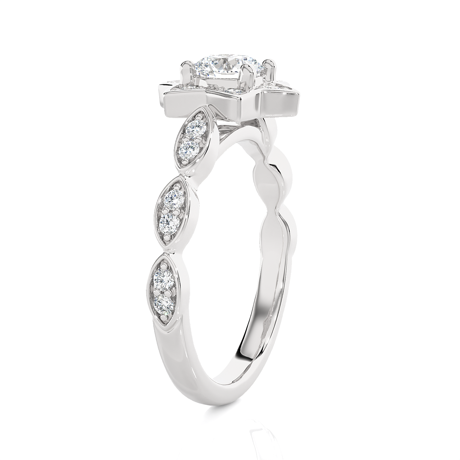 Round Lab Grown Diamond Halo Engagement Ring