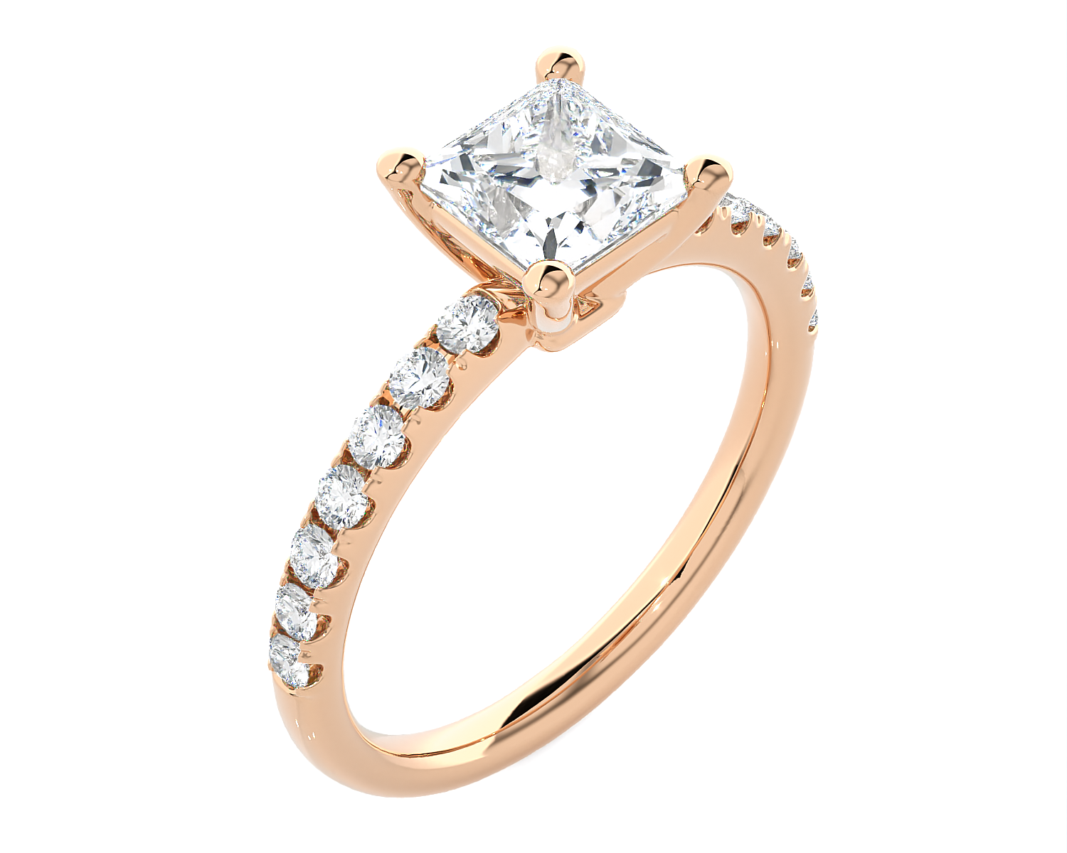 7/8 ctw Princess-Cut Lab Grown Diamond Side Stone Engagement Ring