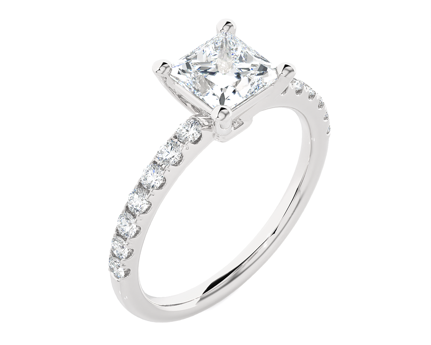 7/8 ctw Princess-Cut Lab Grown Diamond Side Stone Engagement Ring