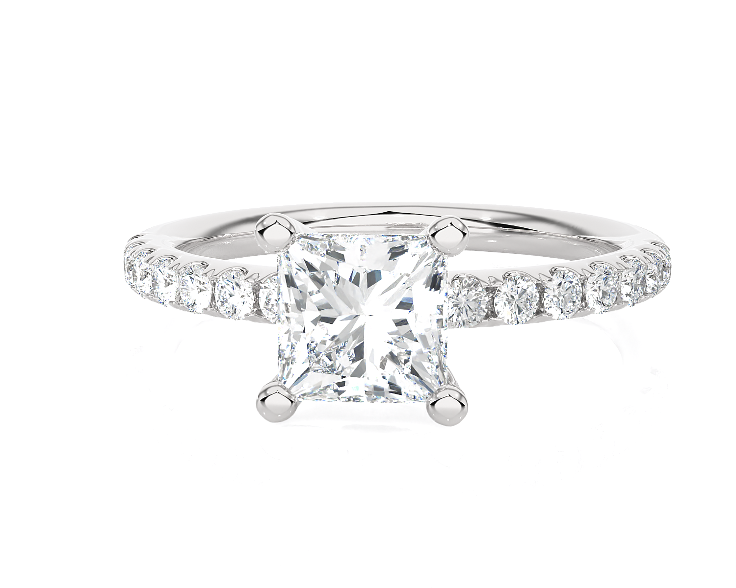 7/8 ctw Princess-Cut Lab Grown Diamond Side Stone Engagement Ring
