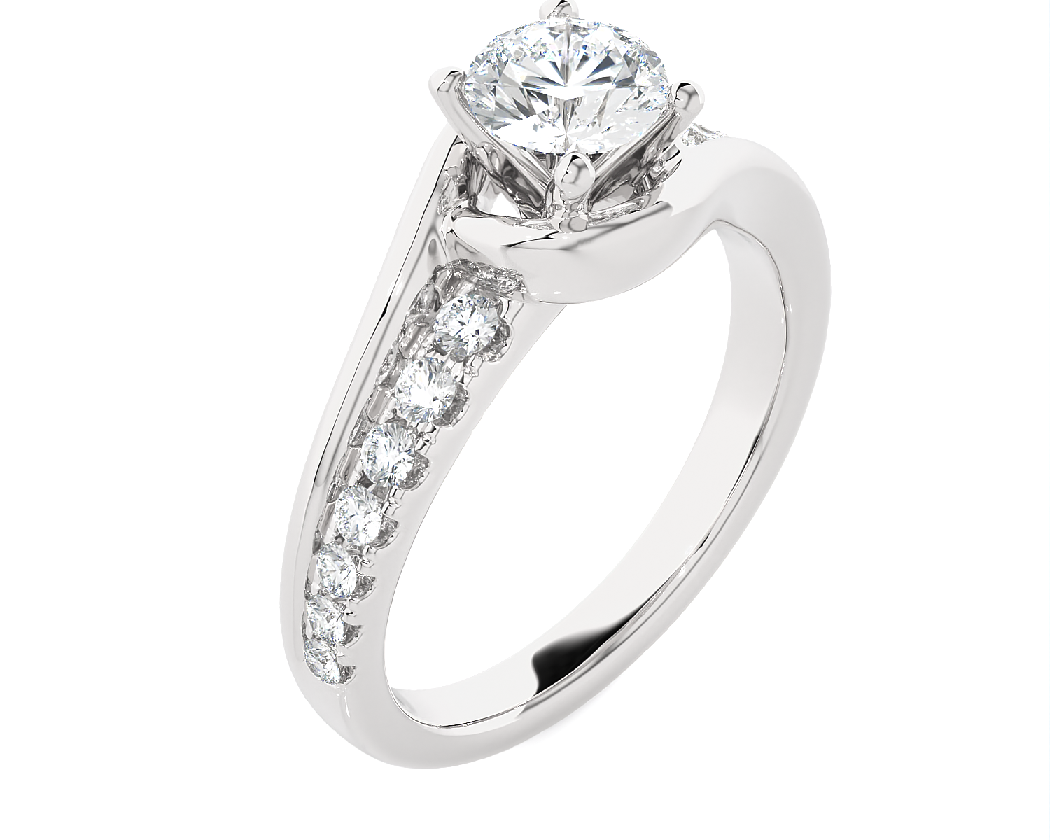 1 ctw Round Lab Grown Diamond Side Stone Engagement Ring