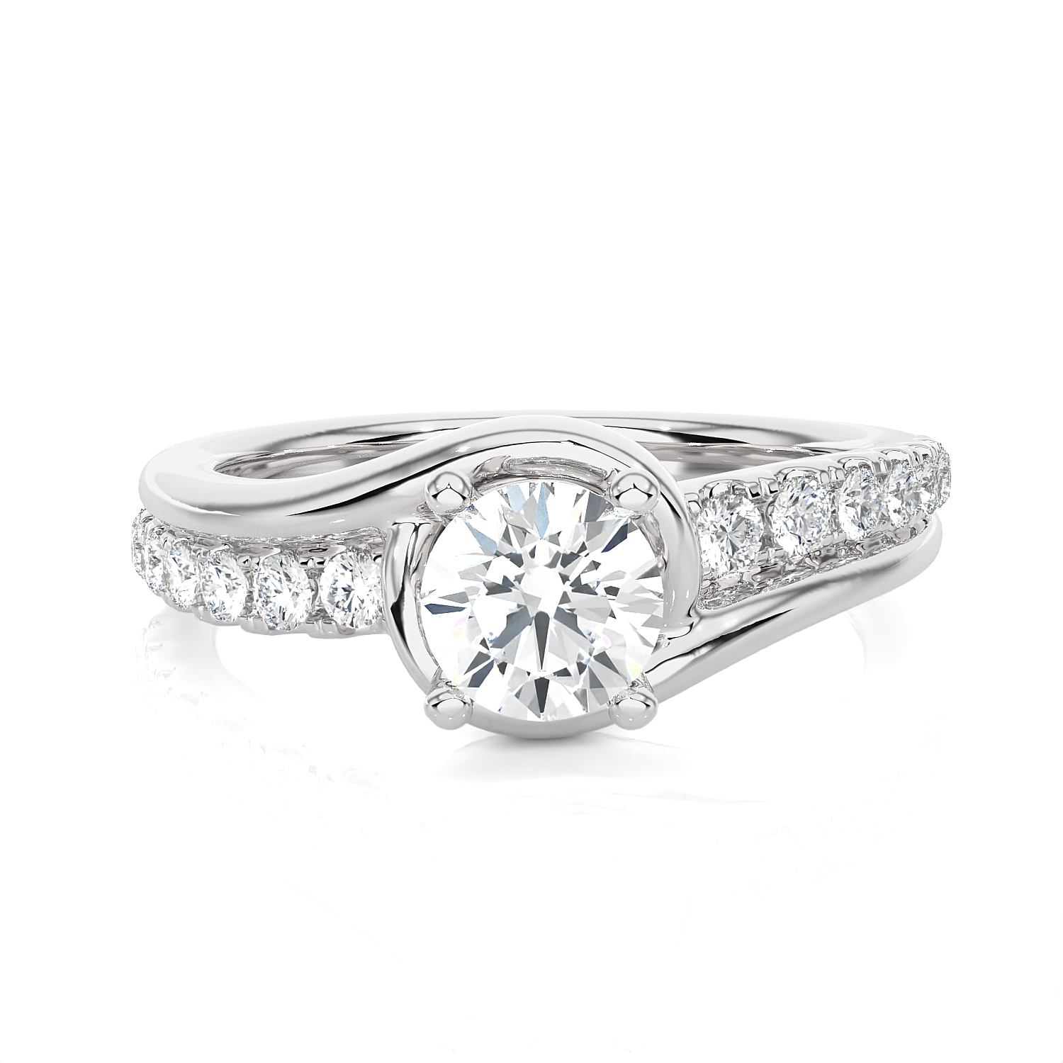 1 ctw Round Lab Grown Diamond Side Stone Engagement Ring