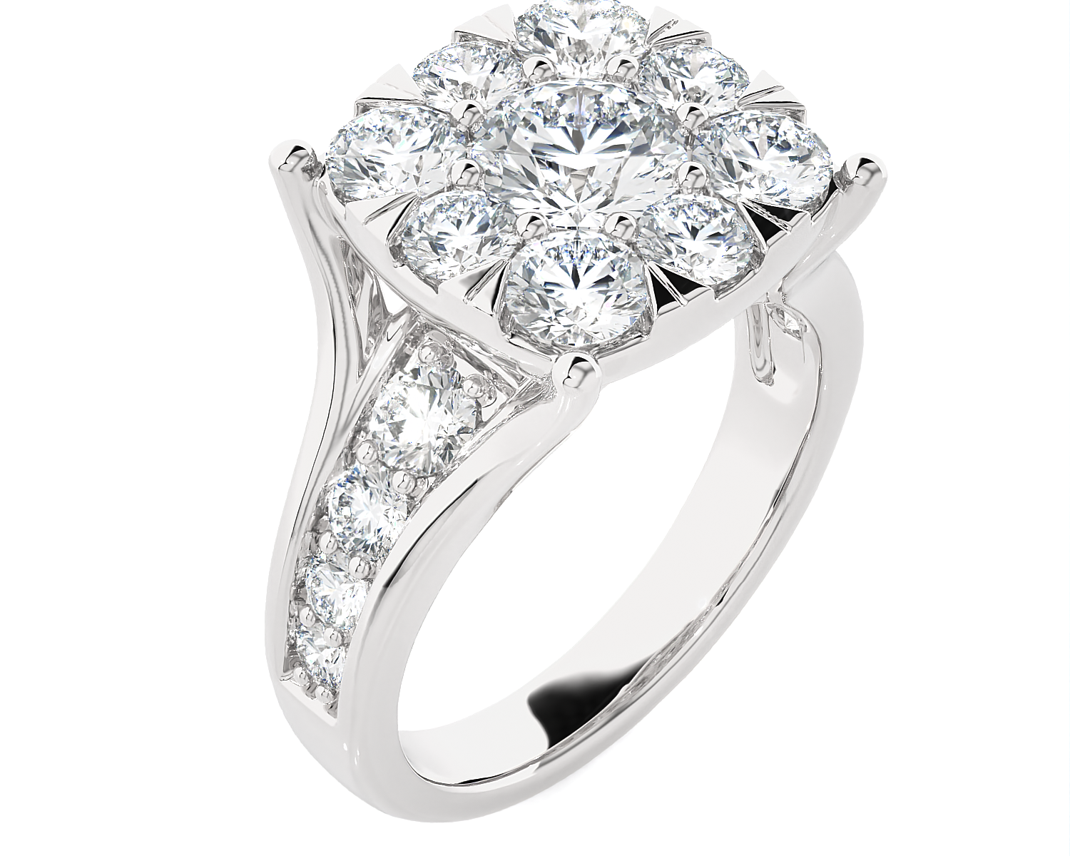 2 7/8 ctw Round Lab Grown Diamond Side Stone Engagement Ring