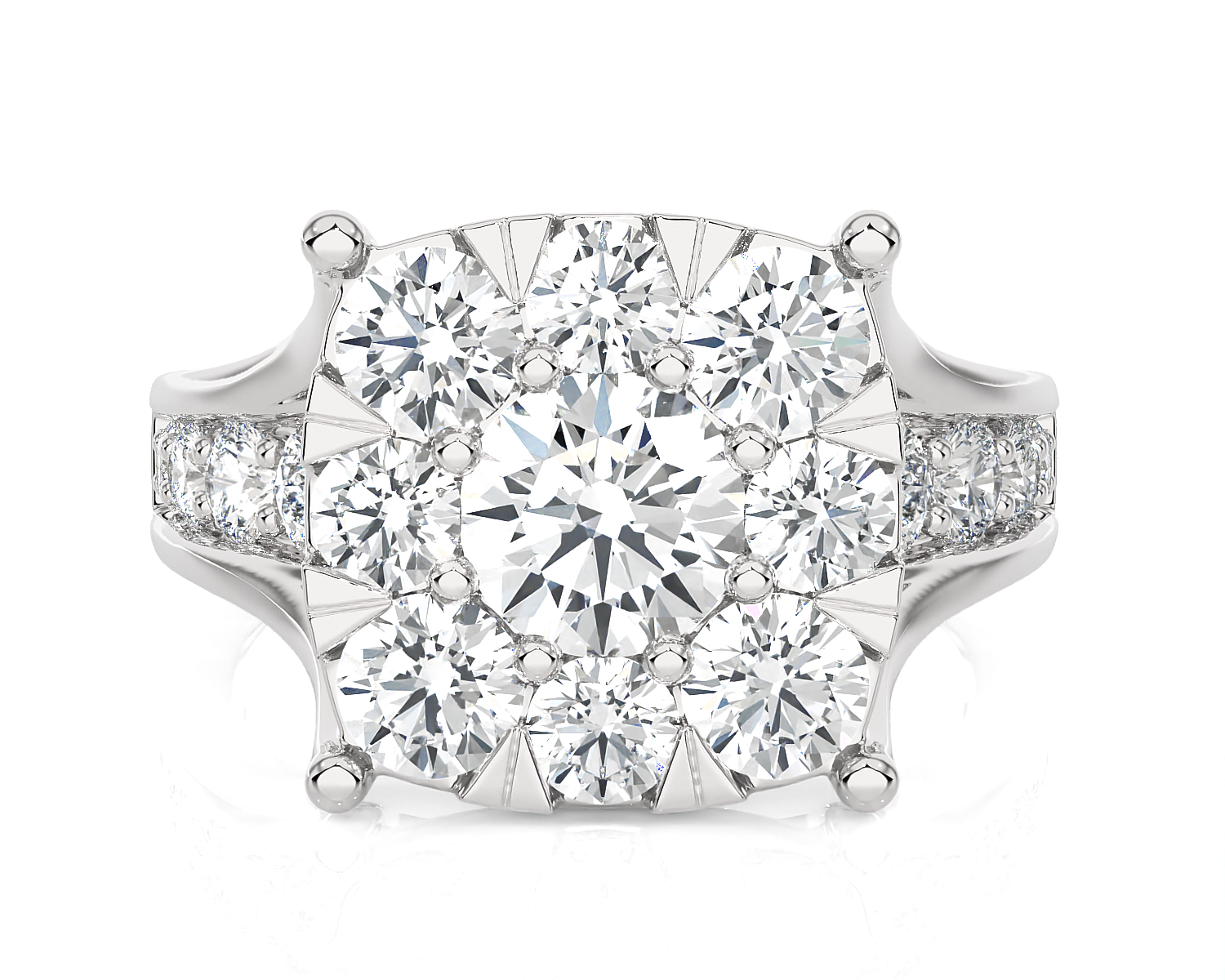 2 7/8 ctw Round Lab Grown Diamond Side Stone Engagement Ring