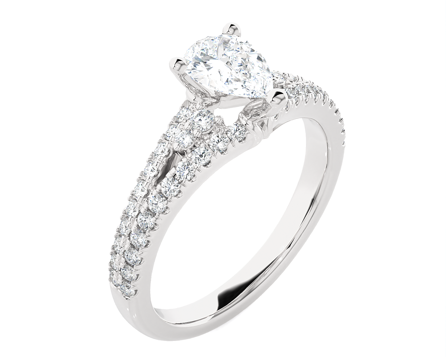 1 1/5 ctw Pear-Shaped Lab Grown Diamond Side Stone Engagement Ring