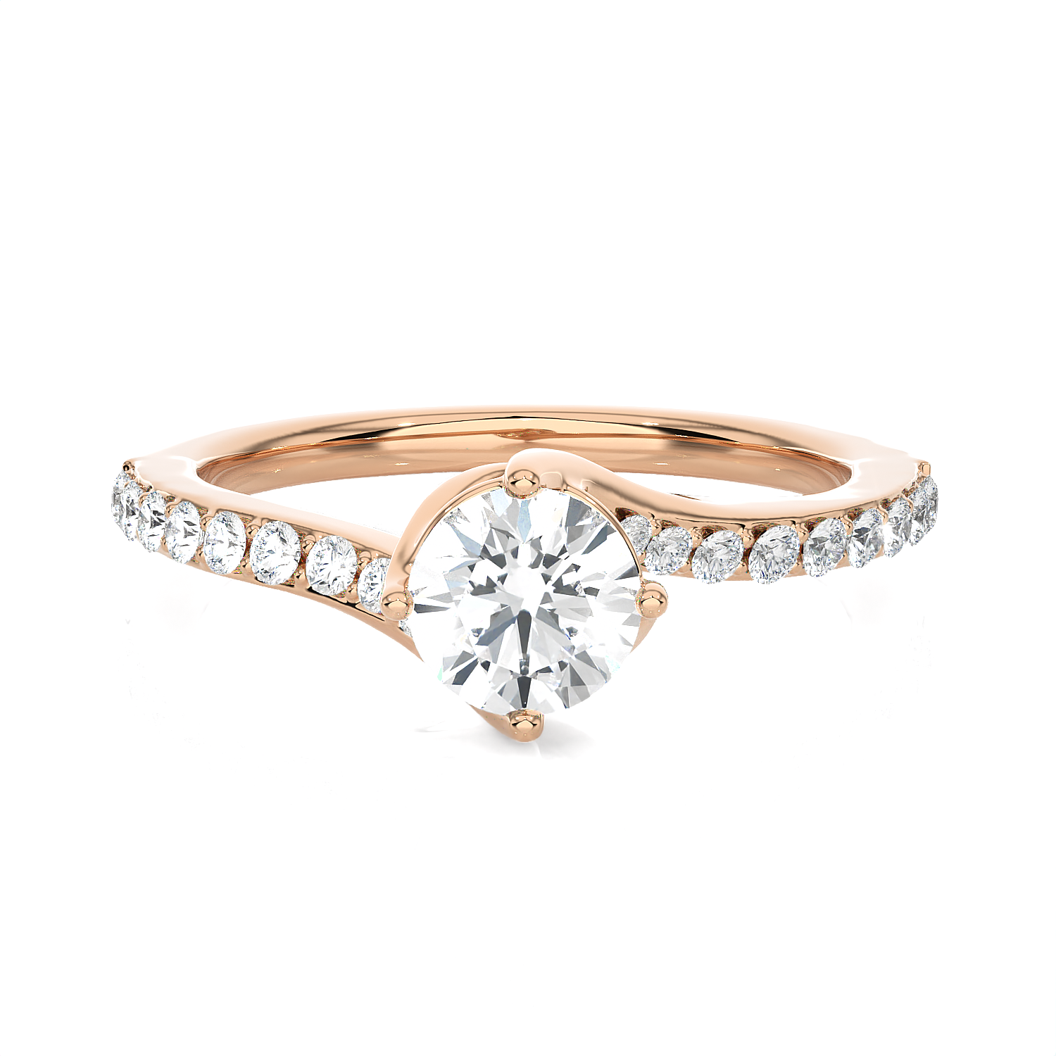 Round Lab Grown Diamond Side Stone Engagement Ring