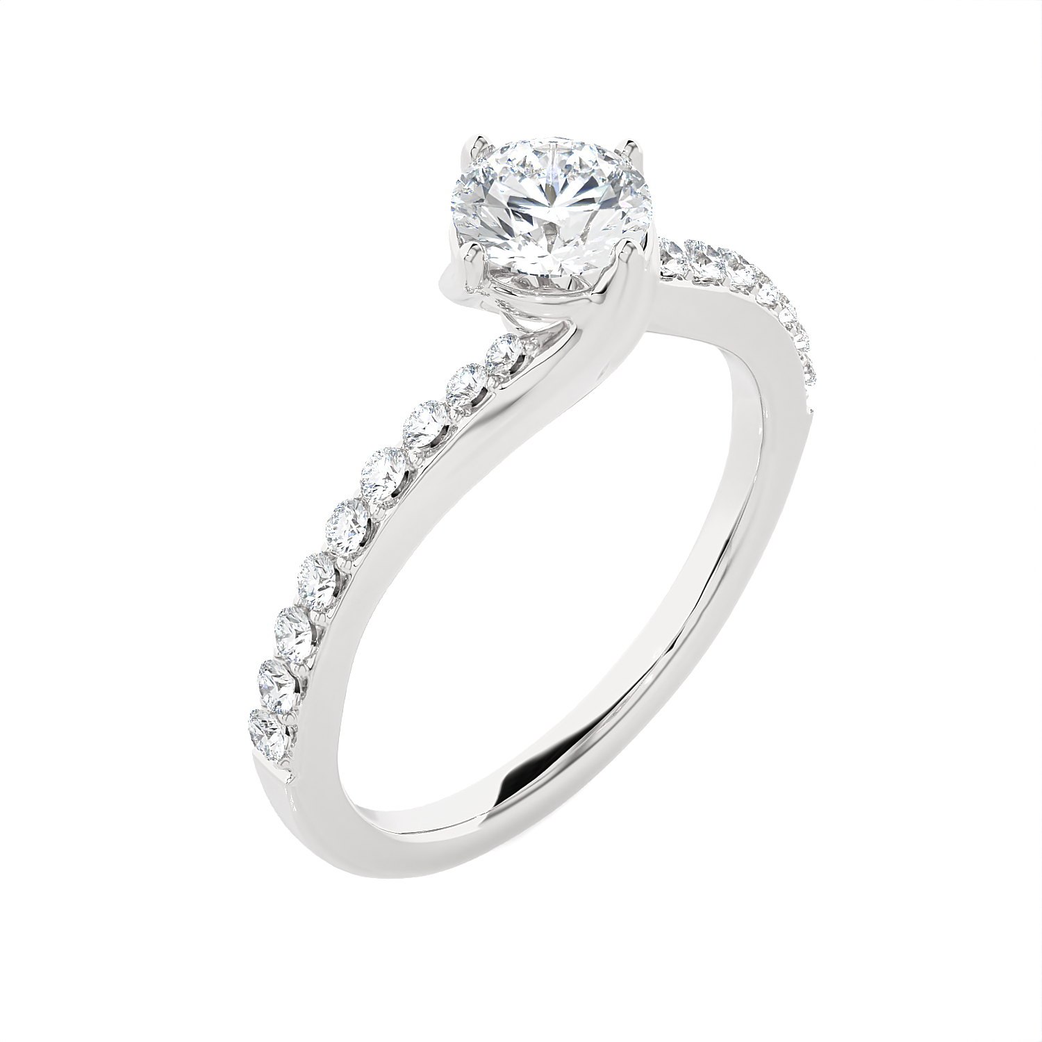 Round Lab Grown Diamond Side Stone Engagement Ring