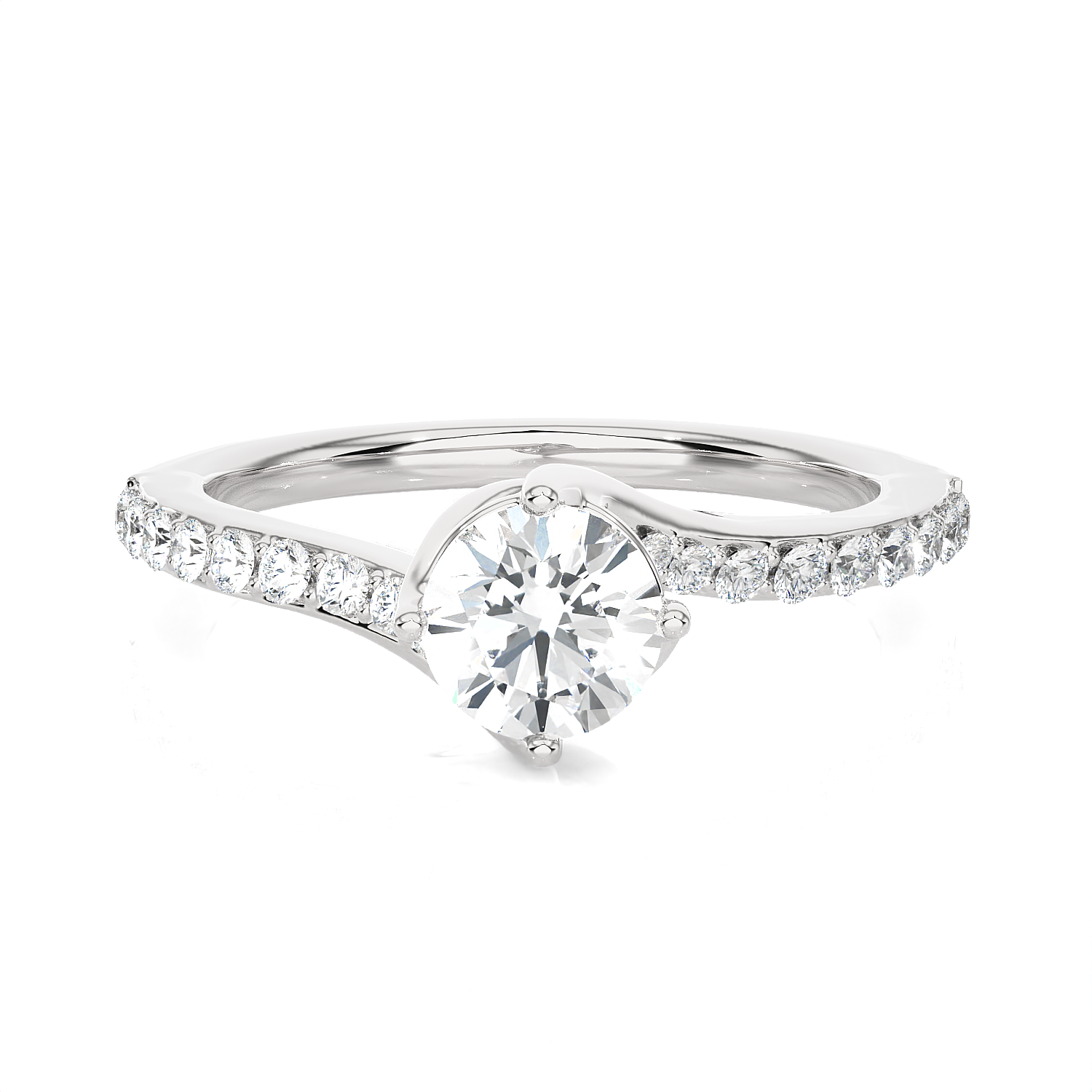 Round Lab Grown Diamond Side Stone Engagement Ring