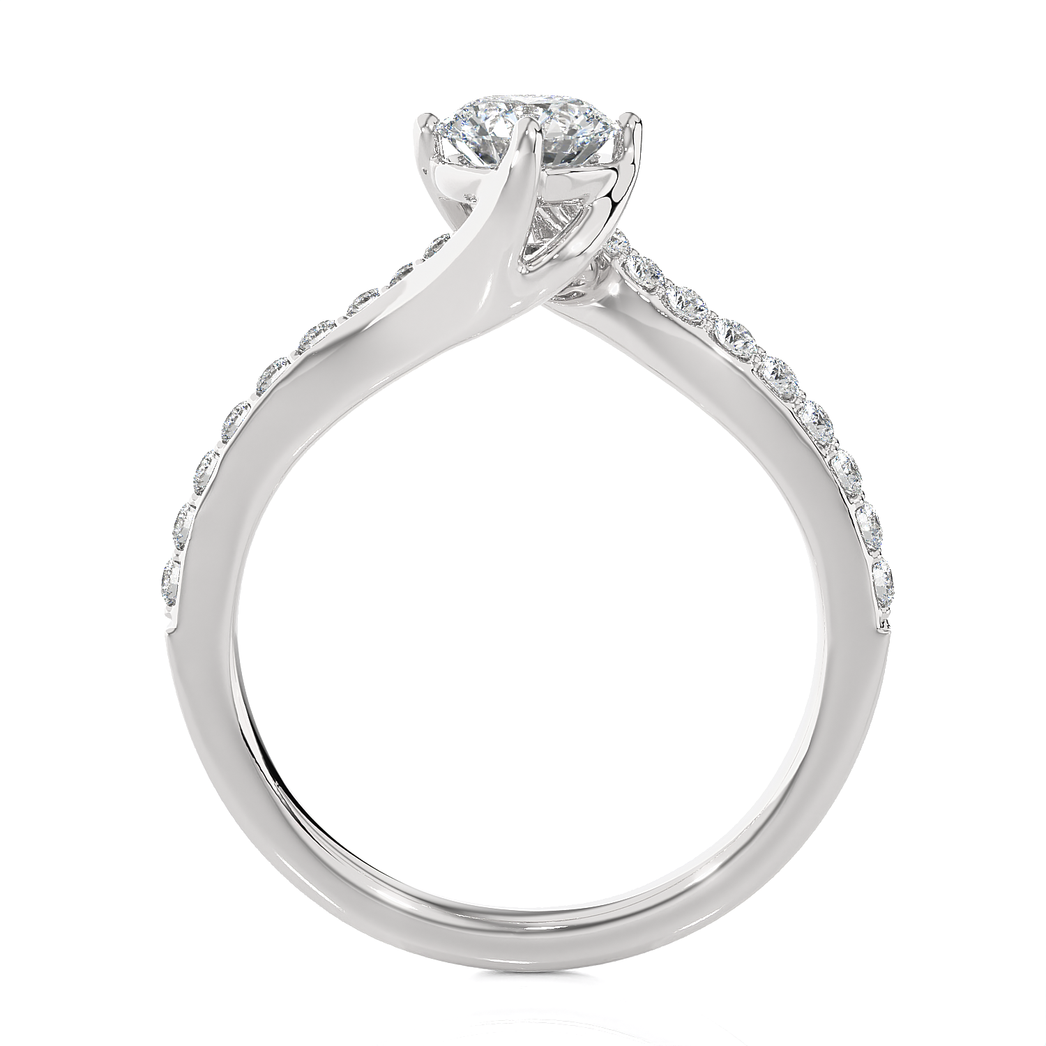 Round Lab Grown Diamond Side Stone Engagement Ring