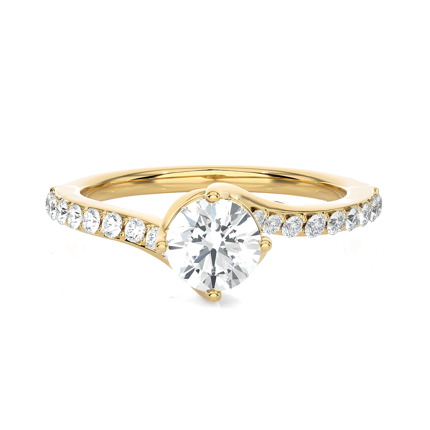 Round Lab Grown Diamond Side Stone Engagement Ring