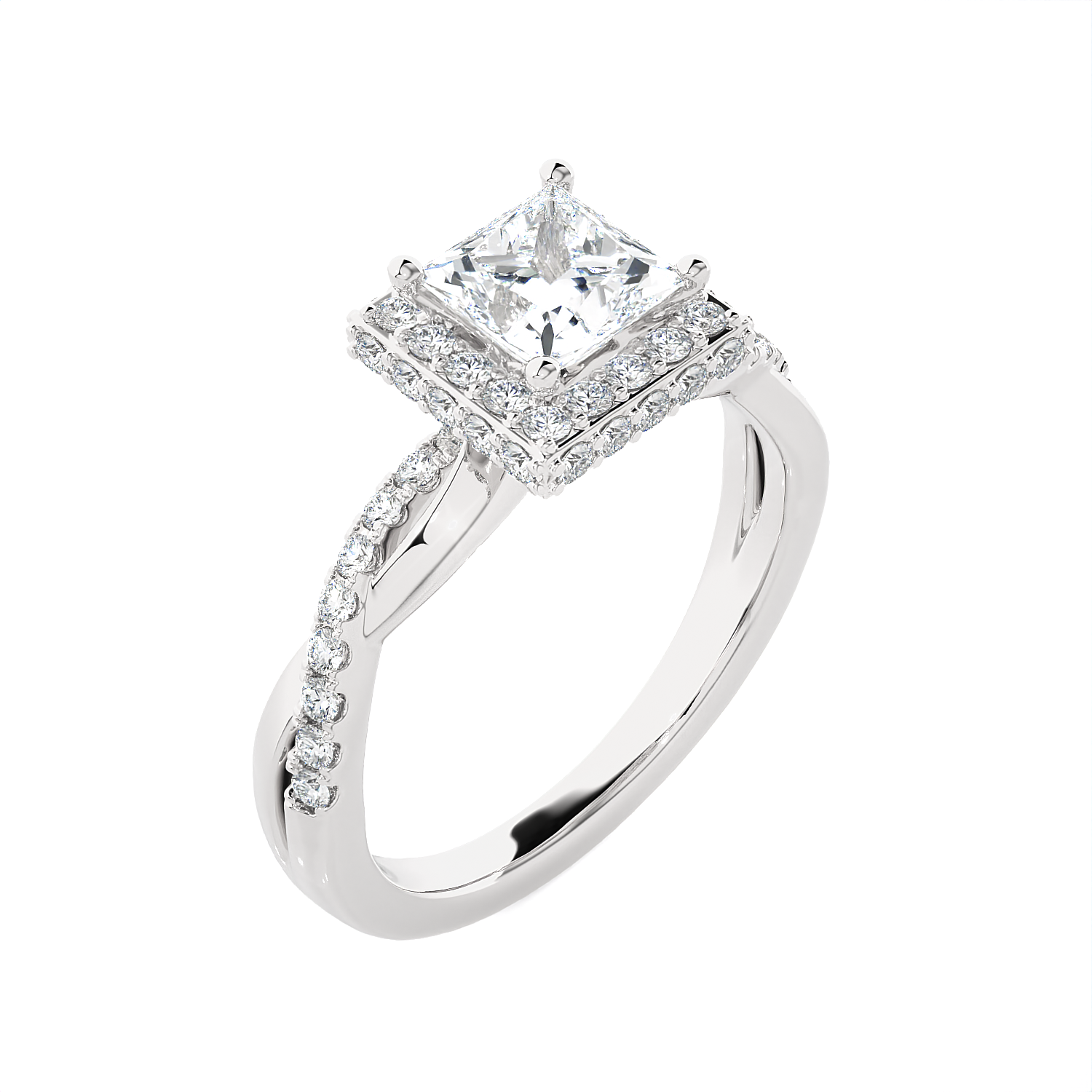 Princess-Cut Lab Grown Diamond Halo Engagement Ring