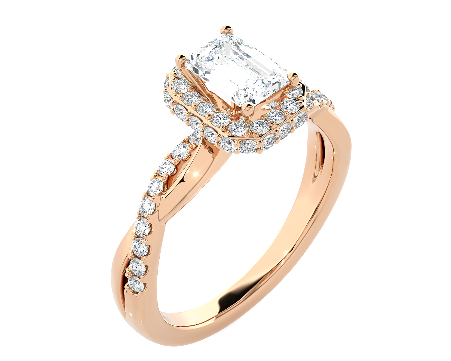 Emerald-Cut Lab Grown Diamond Halo Engagement Ring