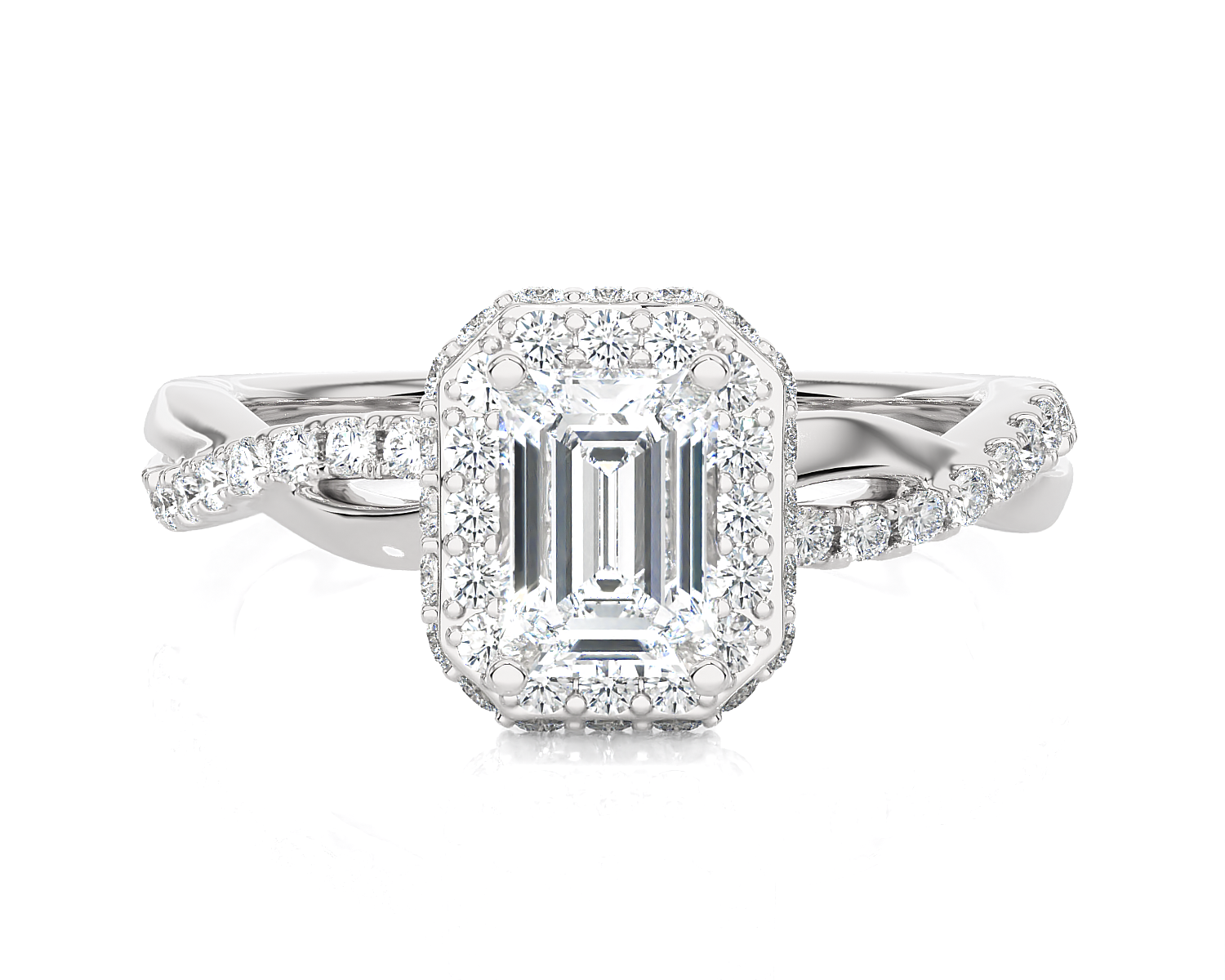 Emerald-Cut Lab Grown Diamond Halo Engagement Ring