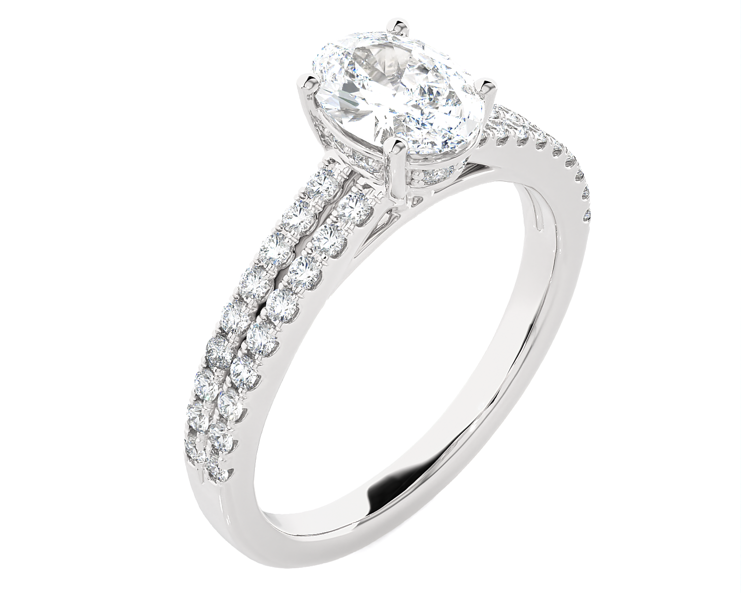 1 3/8 ctw Oval Lab Grown Diamond Side Stone Engagement Ring