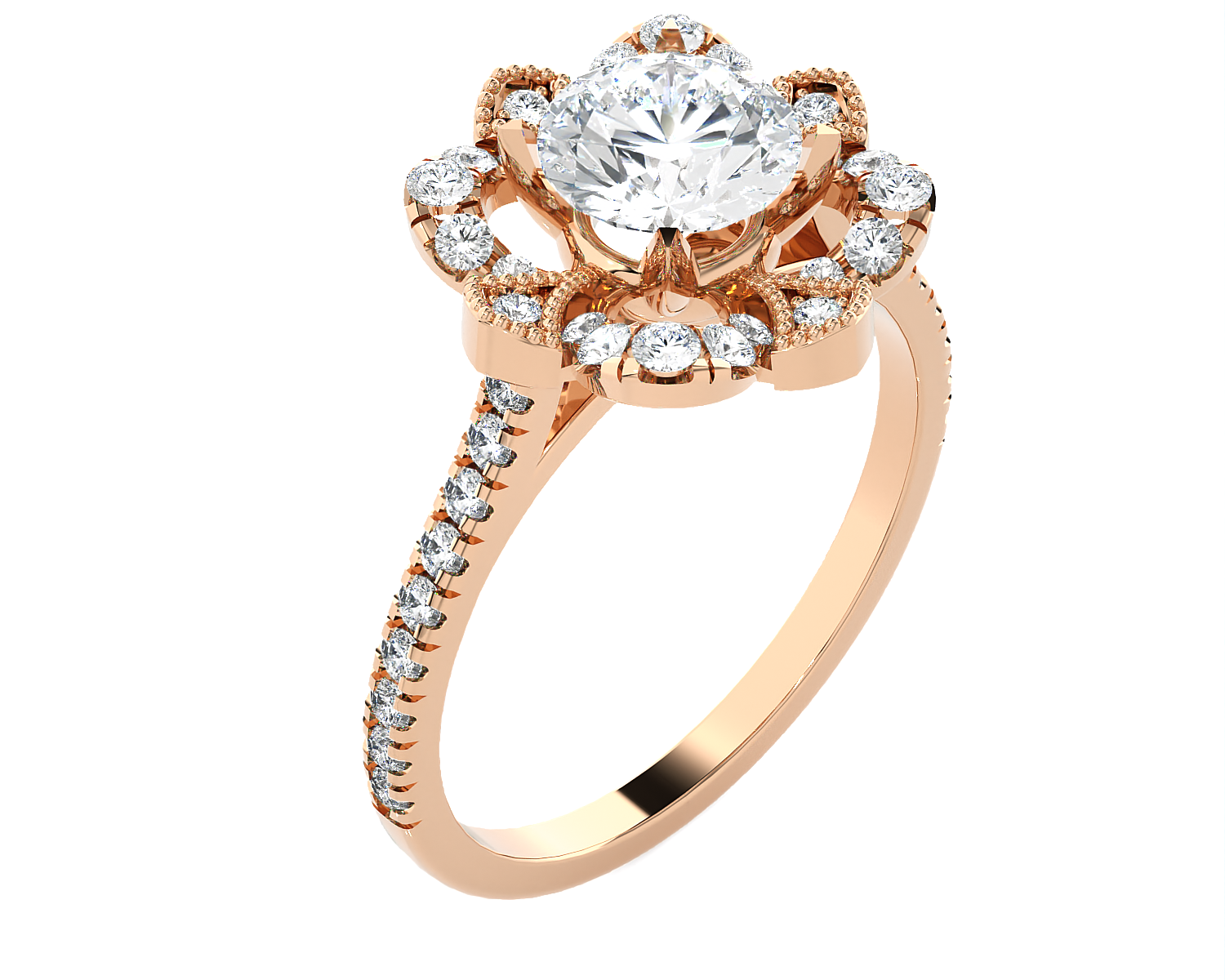 1 1/2 ctw Round Lab Grown Diamond Halo Engagement Ring