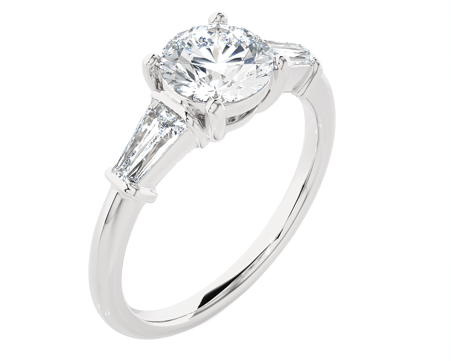 1 3/4 ctw Round with Tapered Baguette Three Stone Lab Grown Diamond Ring