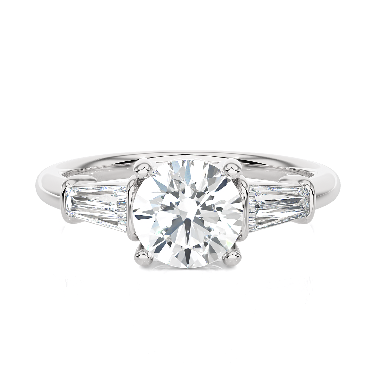 1 3/4 ctw Round with Tapered Baguette Three Stone Lab Grown Diamond Ring