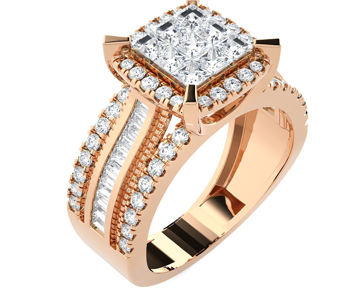 7/8 ctw Princess-Cut Lab Grown Diamond Halo Engagement Ring