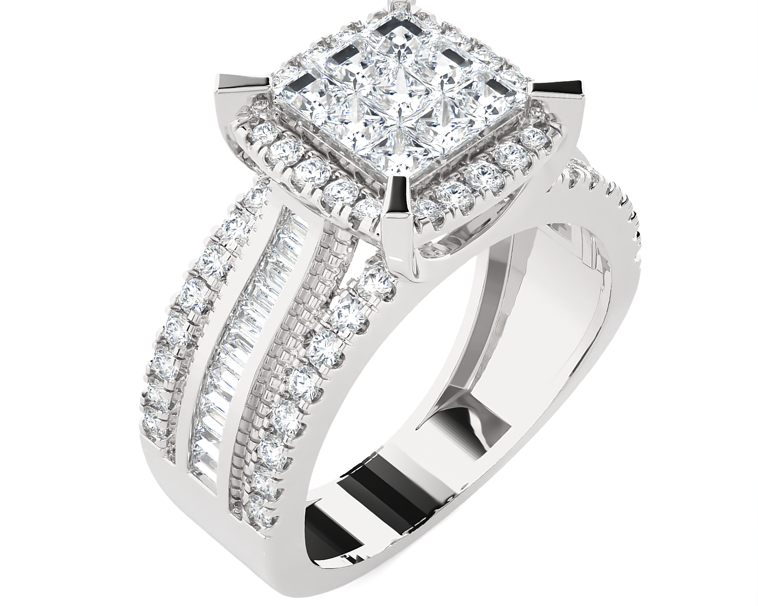 7/8 ctw Princess-Cut Lab Grown Diamond Halo Engagement Ring