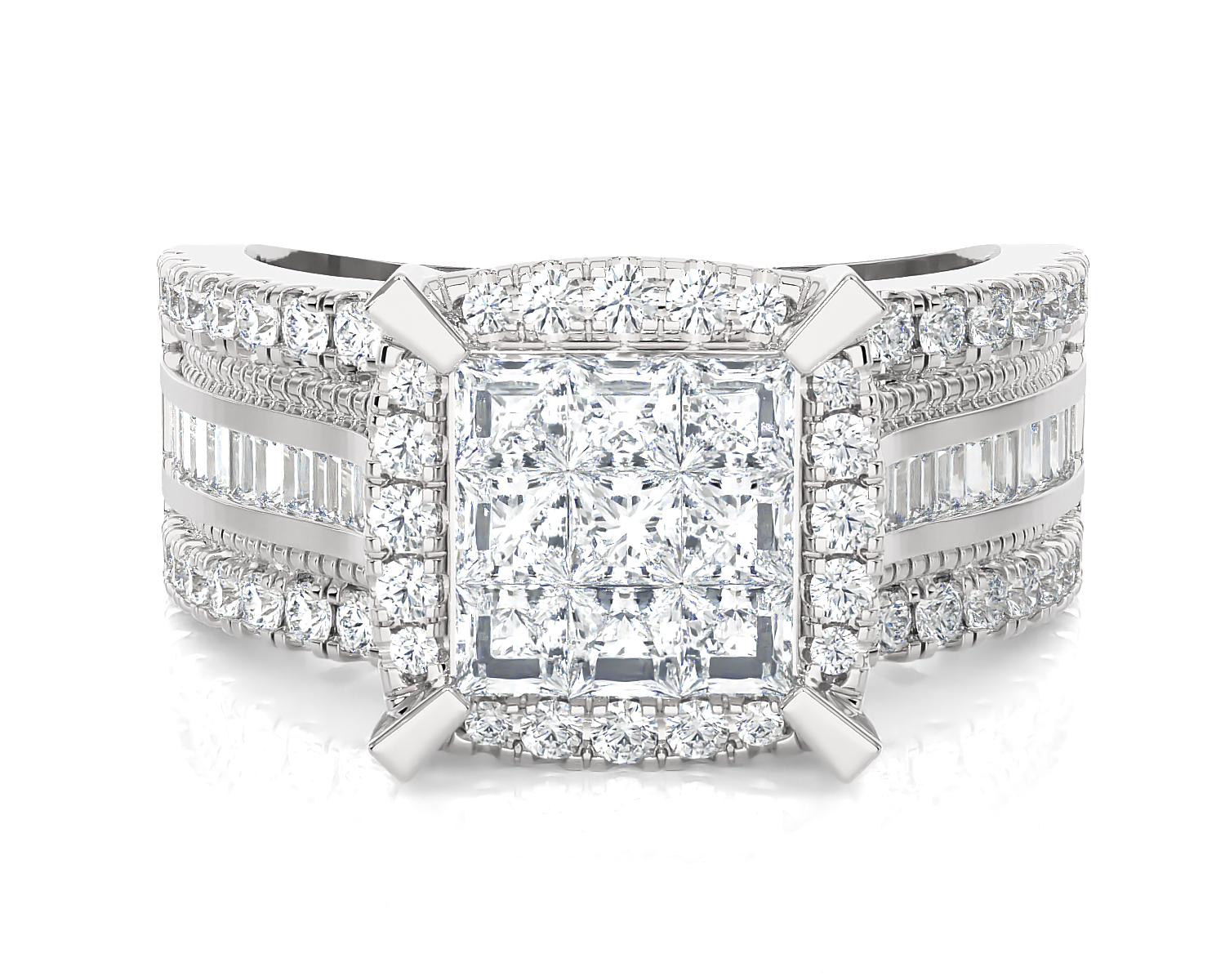 7/8 ctw Princess-Cut Lab Grown Diamond Halo Engagement Ring