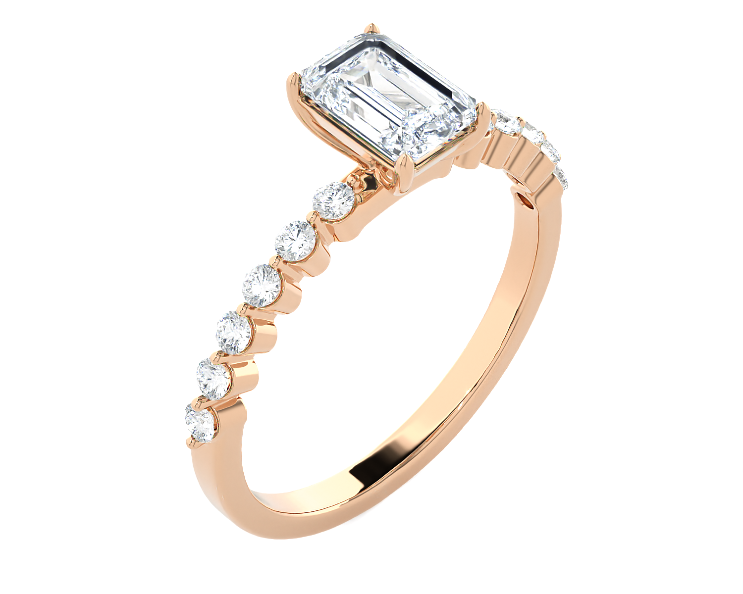 1 ctw Emerald-Cut Lab Grown Diamond Side Stone Engagement Ring