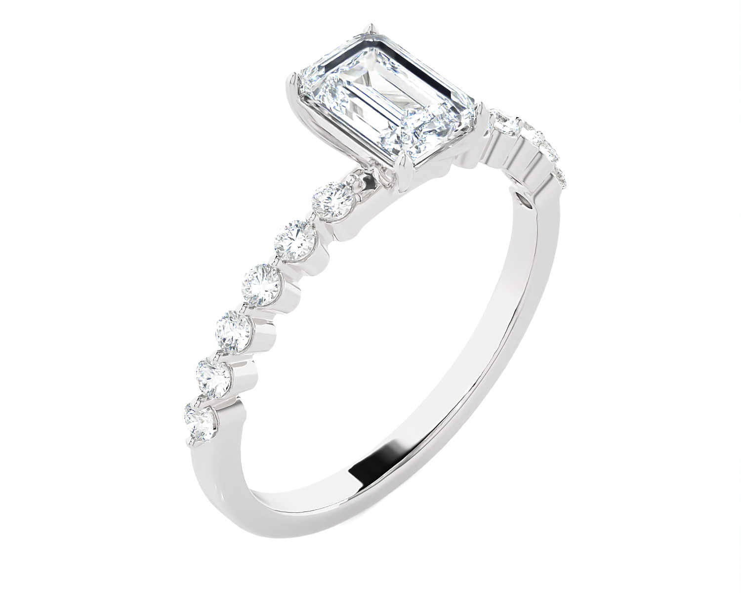 1 ctw Emerald-Cut Lab Grown Diamond Side Stone Engagement Ring